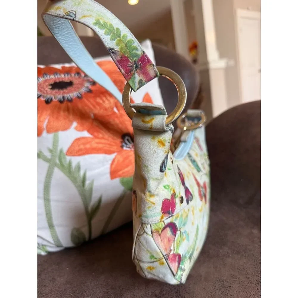 STUART WEITZMAN BAG BUTTERFLY Y2K VINTAGE CRESCENT LEATHER SPAIN FLOWER BOTANY